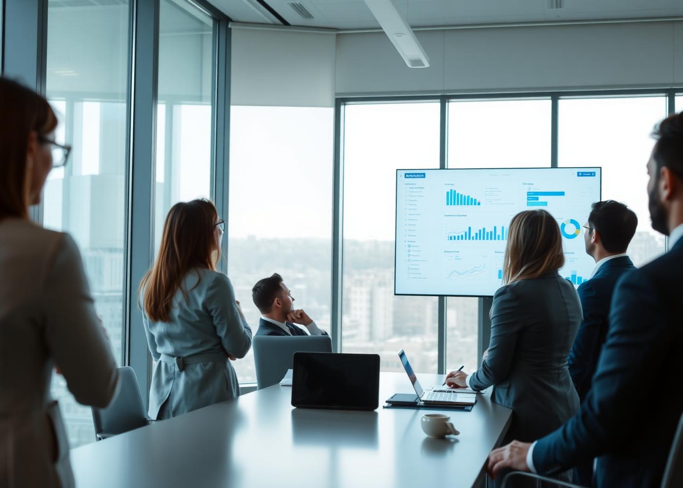 Equipe em reunião analisando indicadores